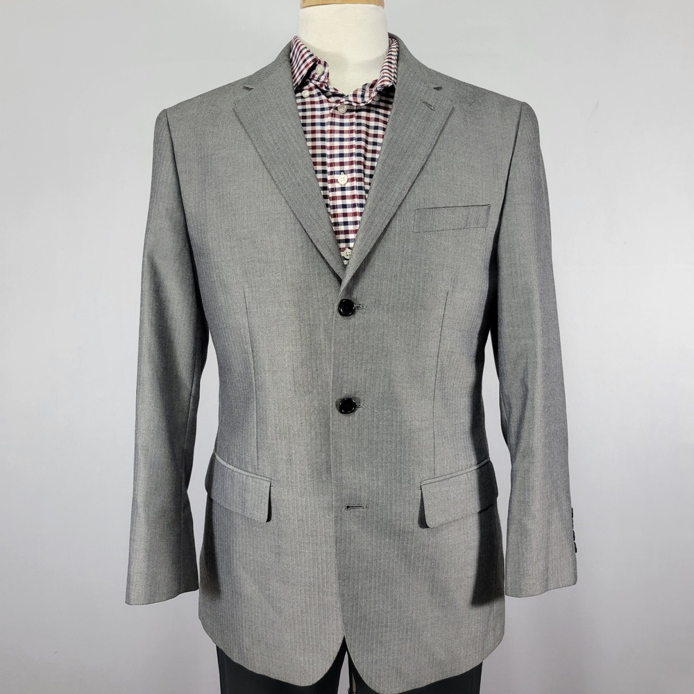 Stafford Essentials Men's Sport Coat Blazer Three Button Gray Herringbone 40R‎